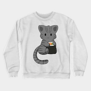 Grey Tabby Cat with Sushi Roll Crewneck Sweatshirt